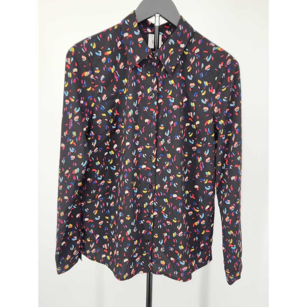 Cabi 3423 Confetti Paint Stroke Print Button Down Shirt Black Multi Color Small